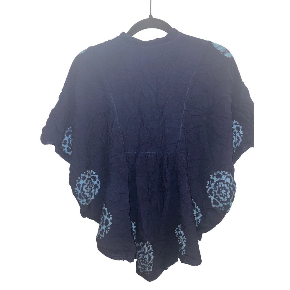 Kirat Blue Batik Floral Embroidered Rayon Poncho Top One Size Boho Tie Dye READ - Picture 7 of 7